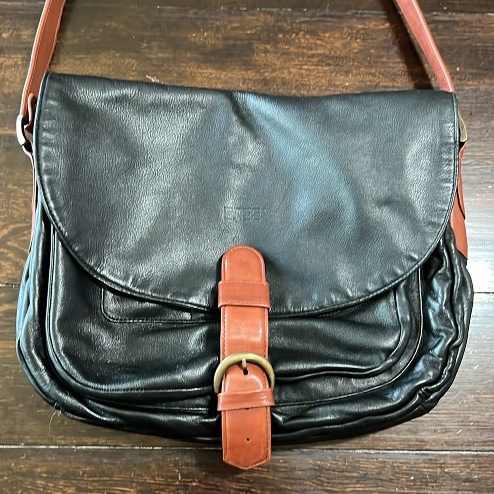 Bree black and brown leather vintage German crossbody bag